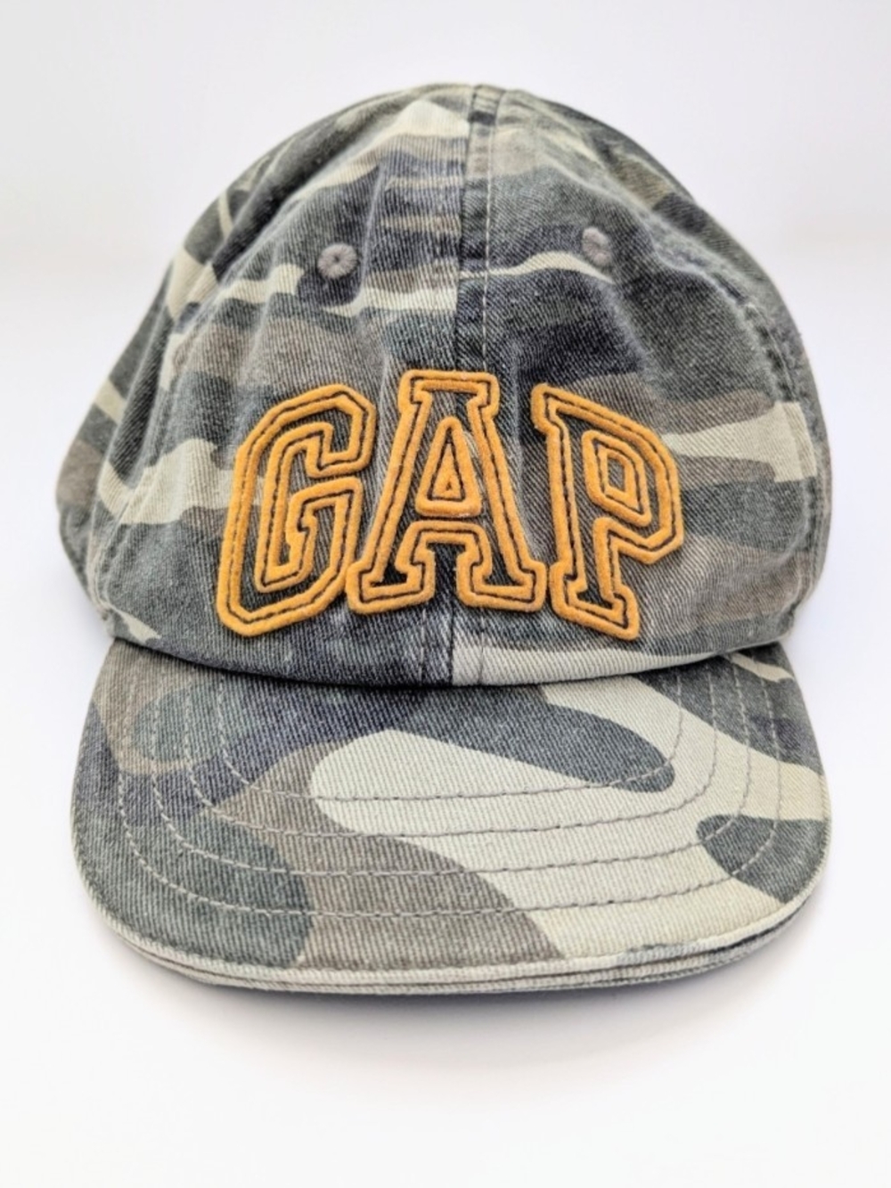 Baby GAP (S/M) Camo Baseball Cap w/Elastic Strap & Orange Embroidered Branding